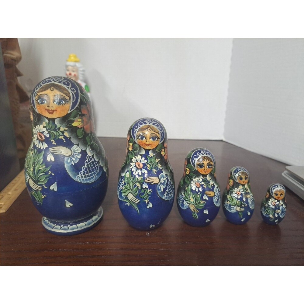 Vintage Handpainted Wooden Russian Nesting Doll Signed